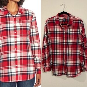 Gap Women's Flannel Button Front Shirt XL Red Cotton Plaid Comfy Outdoor